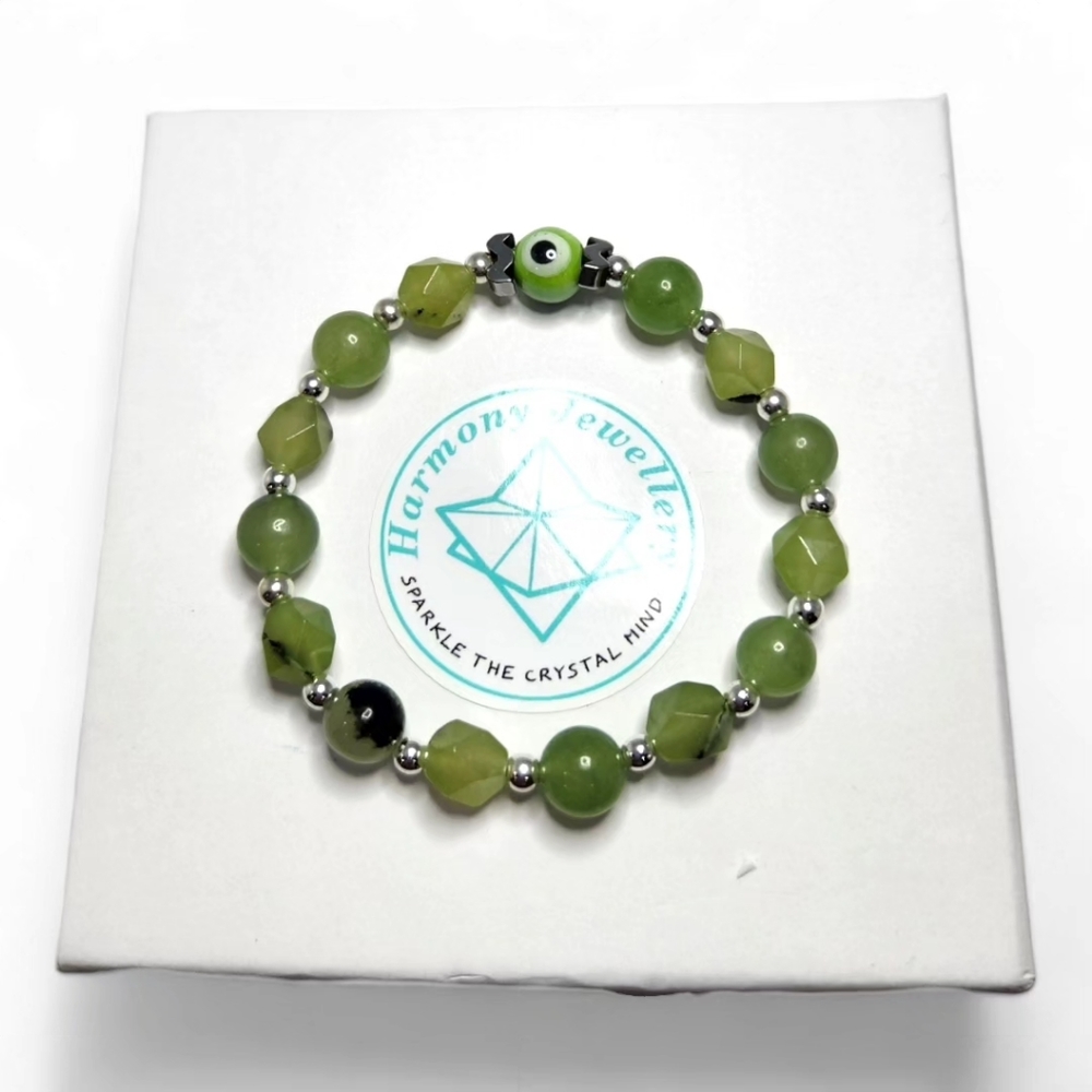 8 mm Faceted and Beaded Prehnite bracelet